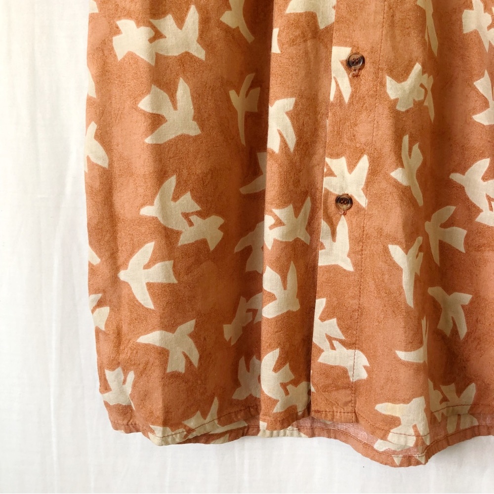 Vintage Mens HUNT CLUB Orange Cream Bird Button Up Cotton Rayon Shirt Size L - Picture 8 of 11